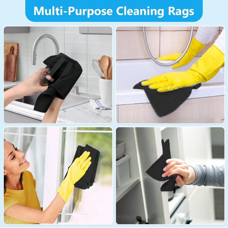 GLIMGLINT Black Microfiber Cleaning Cloth, 100 Pack Cleaning Rags, Lint-Free, Ultra Absorbent Reusable Paper Towels for Home, Kitchen, Car, Garage or Shop, Dish Rags, 11" x 9" - Image 3