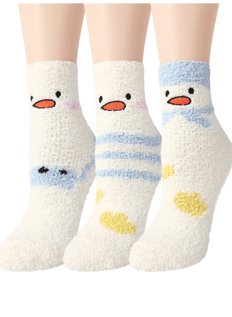 3 Pairs Fuzzy Socks, Warm Soft Slipper Sock, Fuzzy Bed Socks, Fluffy Kids Socks, Warm Comfy Girls Socks, Sleeping Thermal Fleece Plush Sock, for Winter Home Sleeping Holiday Gifts for Kids Girl - Image 1