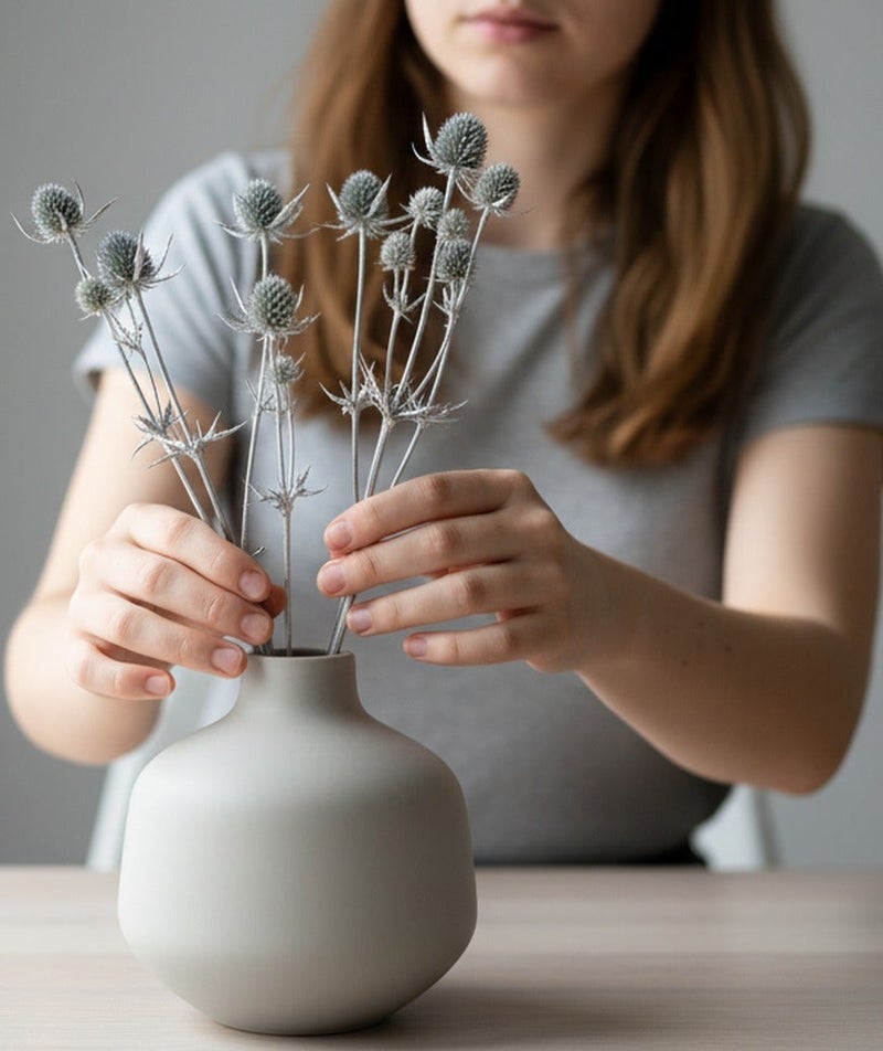 فانسي فلورز إيرينجيوم بلانوم مجفف من فاني (مطلي)، سيقان طبيعية مجففة فاخرة بطول 40–60 سم – لون فضي - Image 5