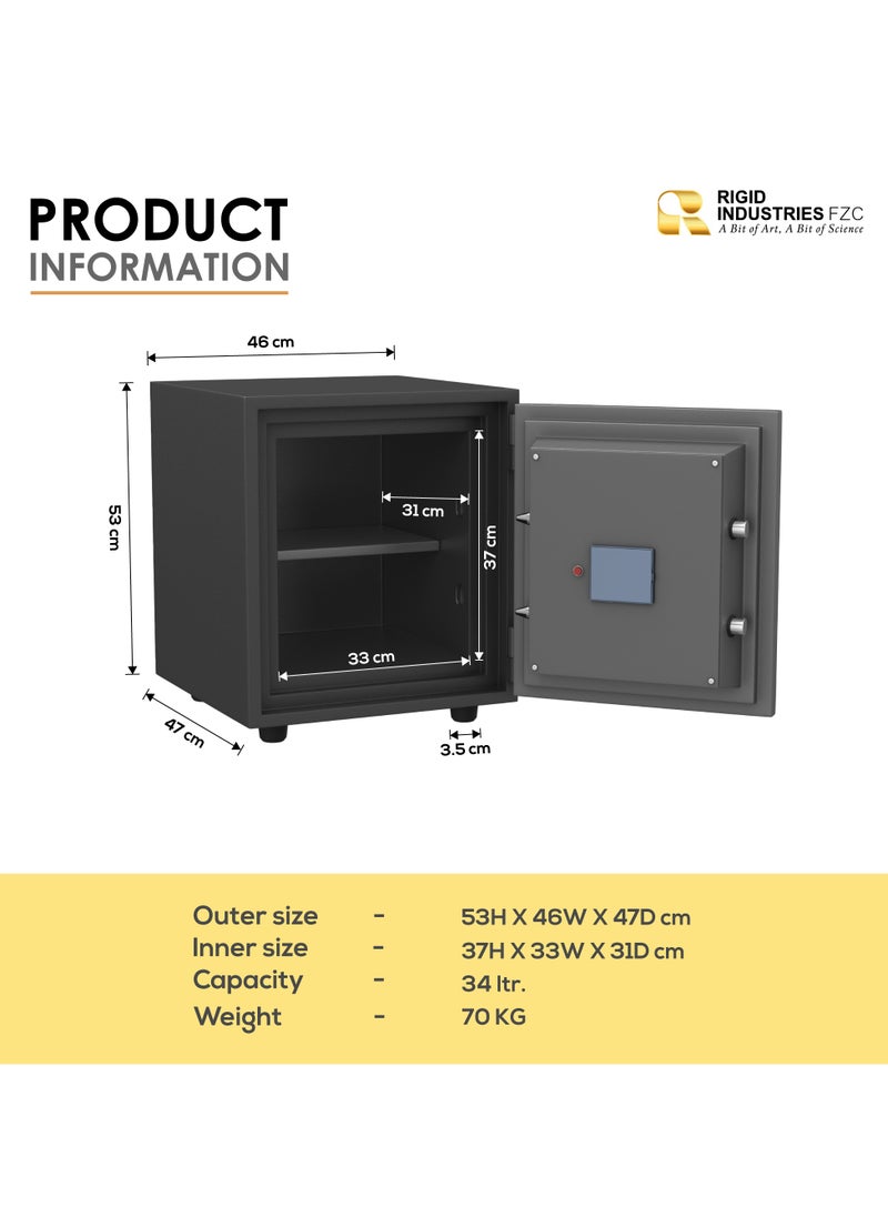 RIGID - Fire Resistant Steel Safe with Digital & Key Lock, 70Kg - Image 1