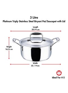 VINOD Vinod Platinum Triply Stainless Steel Saucepot with Lid - 3 Litre, 20 cm | 2.5mm Thick | SAS Metal | Biryani Pot | Induction and Gas Base | 5 Year Warranty - Silver  - Image 3