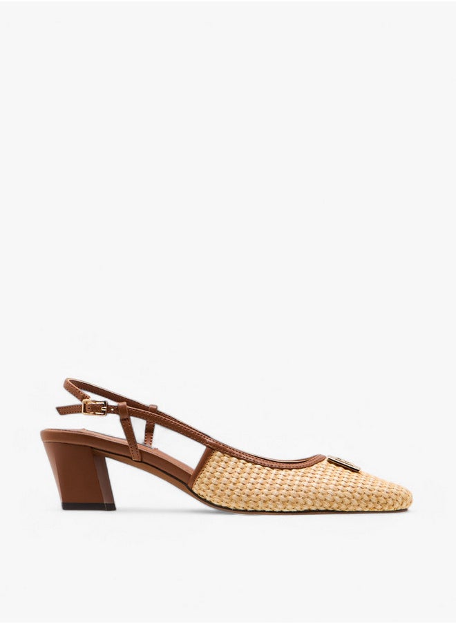 ELLE Women's Textured Block Heeled Slingback Shoes with Buckle Closure  - Image 3