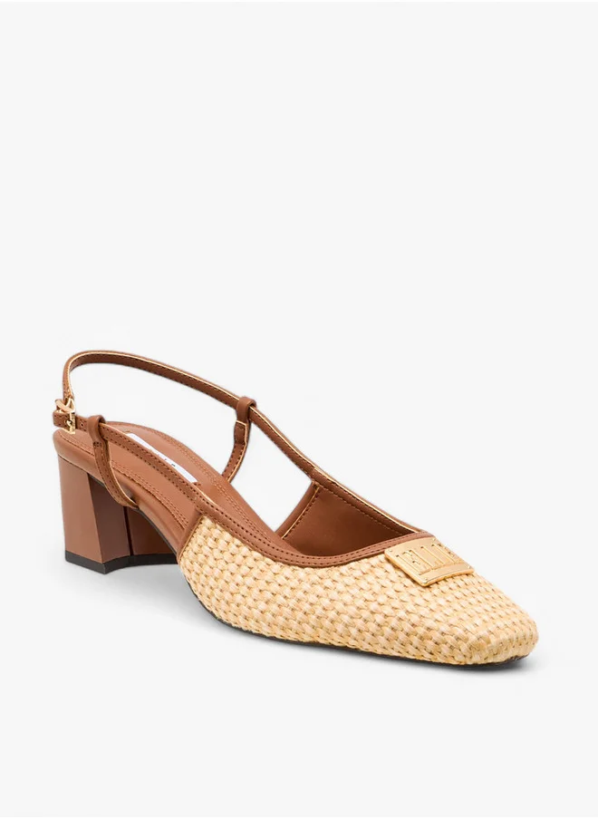 ELLE Women's Textured Block Heeled Slingback Shoes with Buckle Closure