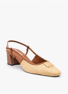 ELLE Women's Textured Block Heeled Slingback Shoes with Buckle Closure  - Image 2