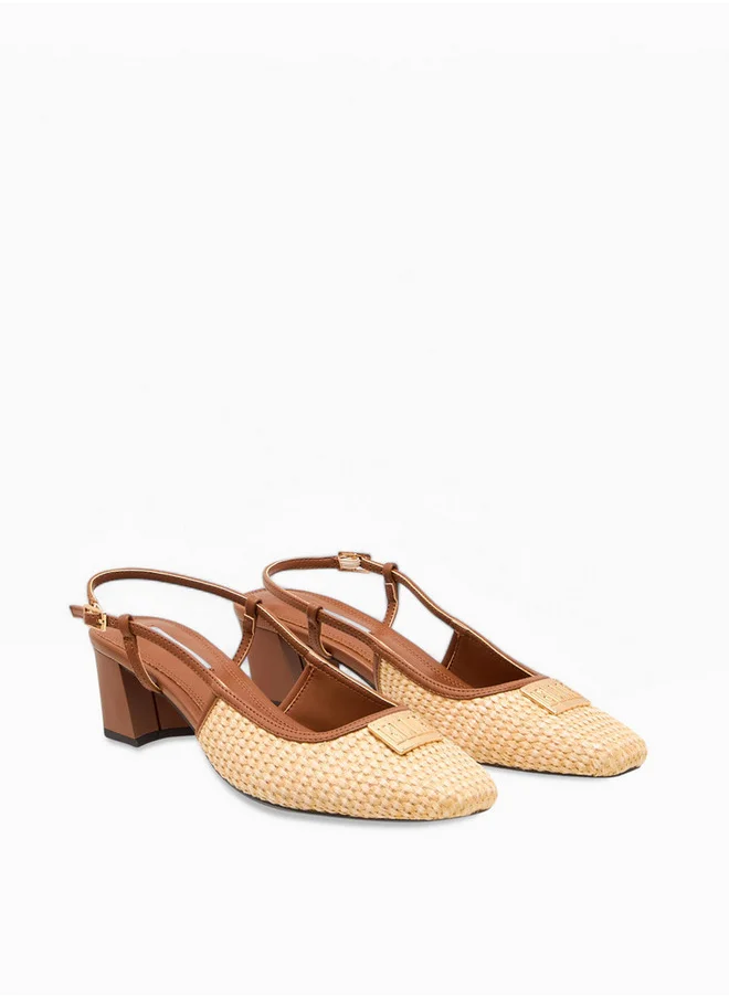 ELLE Women's Textured Block Heeled Slingback Shoes with Buckle Closure