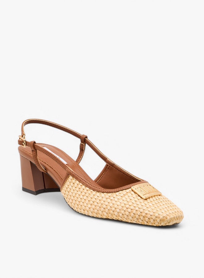 ELLE Women's Textured Block Heeled Slingback Shoes with Buckle Closure - Image 2