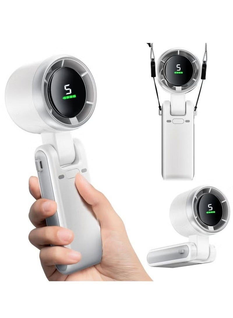 Portable Handheld Mini Fan with Powerful 50000 RPM Motor, Foldable Turbo Fan Design, Long-Lasting 3600mAh Type-C Rechargeable Battery, 5 Adjustable Speeds, Clear Digital Display, Lightweight and Compact, Perfect for Travel, Outdoor Activities, Office Use, Ideal Cooling Solution for Men and Women