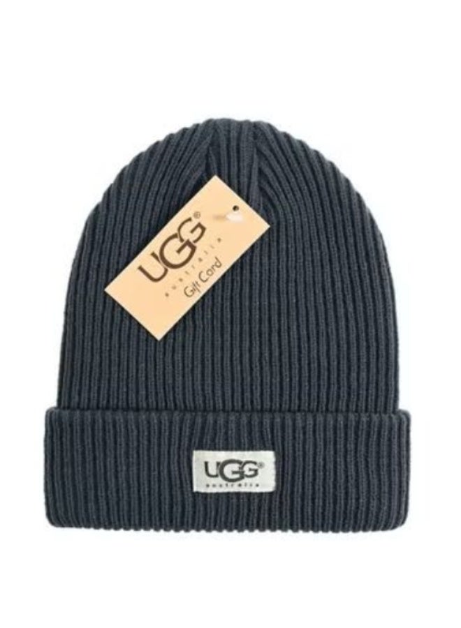 UGG Charcoal Gray Ribbed Knit Beanie with Brand Patch
