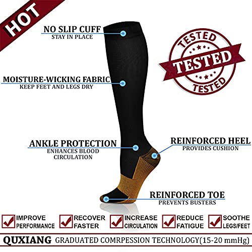 QUXIANG Copper Compression Socks for Women & Men Circulation (8 Pairs) - Best for Running Athletic Cycling - 15-20 mmHg (L/XL,Multi 01) - Image 4