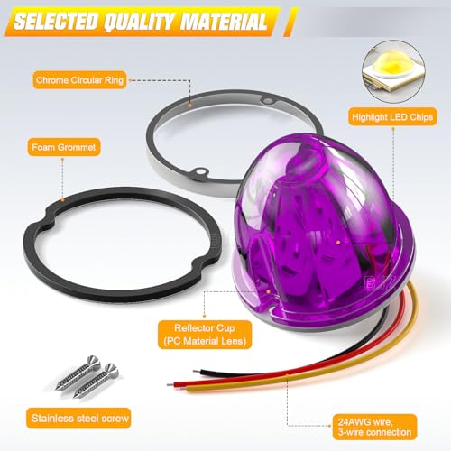 BJZ 6Pcs Purple Watermelon LED Strobe+Constant Marker Lights Dual Function Watermelon-Shaped Side Marker Clearance Tail Top Cap Roof Lights for Trailer Truck Semi-Trailer Heavy-Duty Truck Bus Van - Image 5