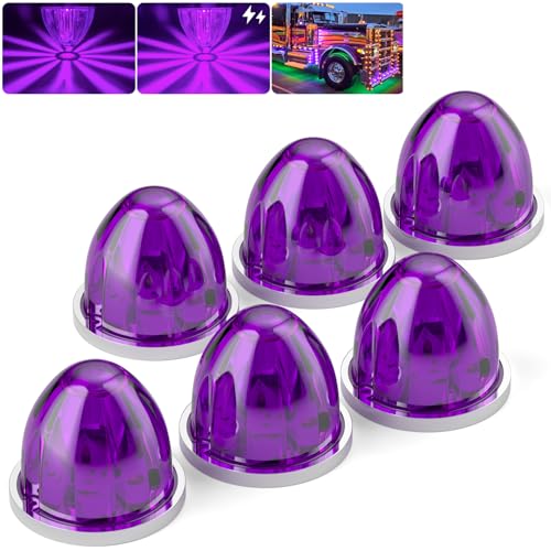 BJZ 6Pcs Purple Watermelon LED Strobe+Constant Marker Lights Dual Function Watermelon-Shaped Side Marker Clearance Tail Top Cap Roof Lights for Trailer Truck Semi-Trailer Heavy-Duty Truck Bus Van - Image 1
