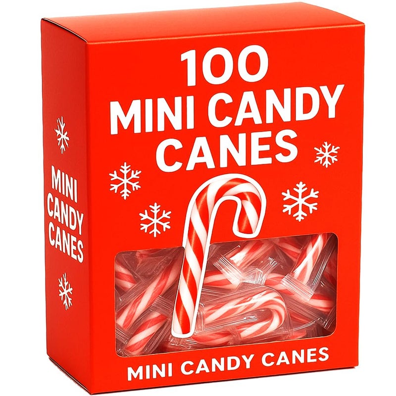 Mini Candy Cane Peppermint 100 Pack Individually Wrapped - Classic Red & White Holiday Candy Sticks Treats - Image 1