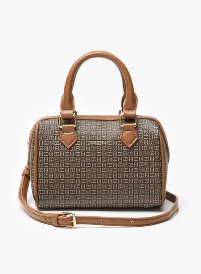 Flora Bella By Shoexpress All-Over Monogram Print Duffel Bag with Detachable Strap