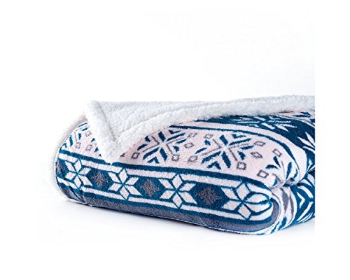 Lavish Home Reversible Fleece Blanket - 50-Inch x 60-Inch Machine-Washable Sherpa Throw with Snowflakes - Cozy Blanket for Couch, Chair, or Bed - Image 1