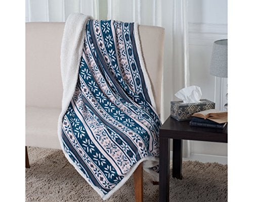 Lavish Home Reversible Fleece Blanket - 50-Inch x 60-Inch Machine-Washable Sherpa Throw with Snowflakes - Cozy Blanket for Couch, Chair, or Bed - Image 4