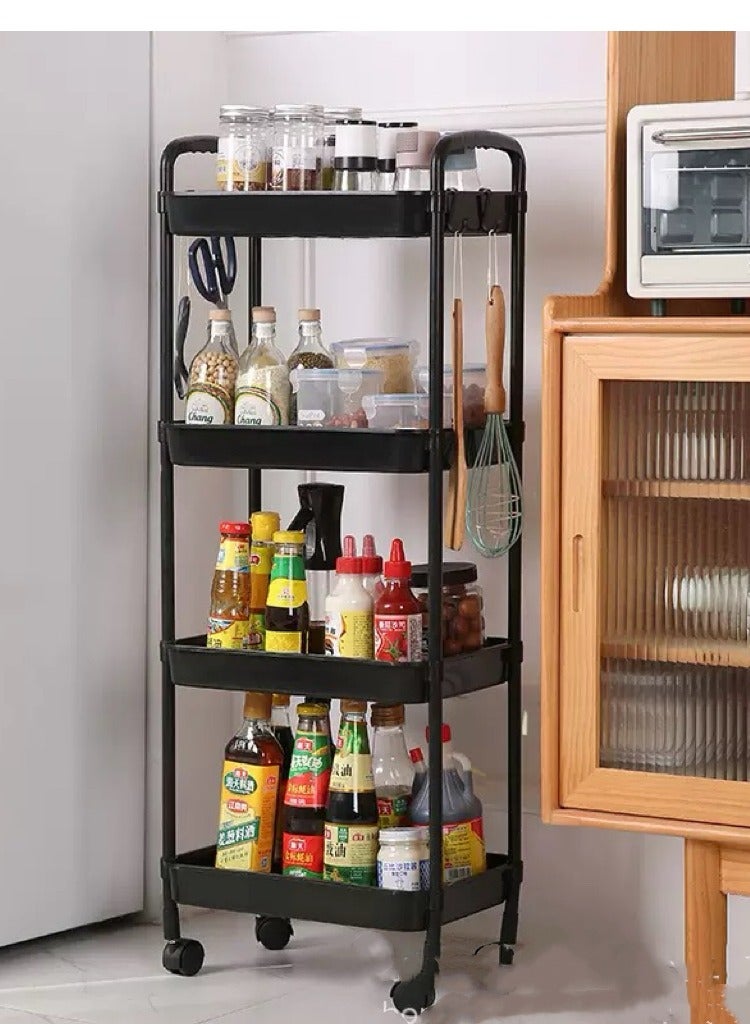 4-Tier Plastic Rolling Utility Cart with Handle, Multi-Functional Storage Trolley for Office, Living Room, Kitchen, Movable Storage Organizer with Wheels - Image 4