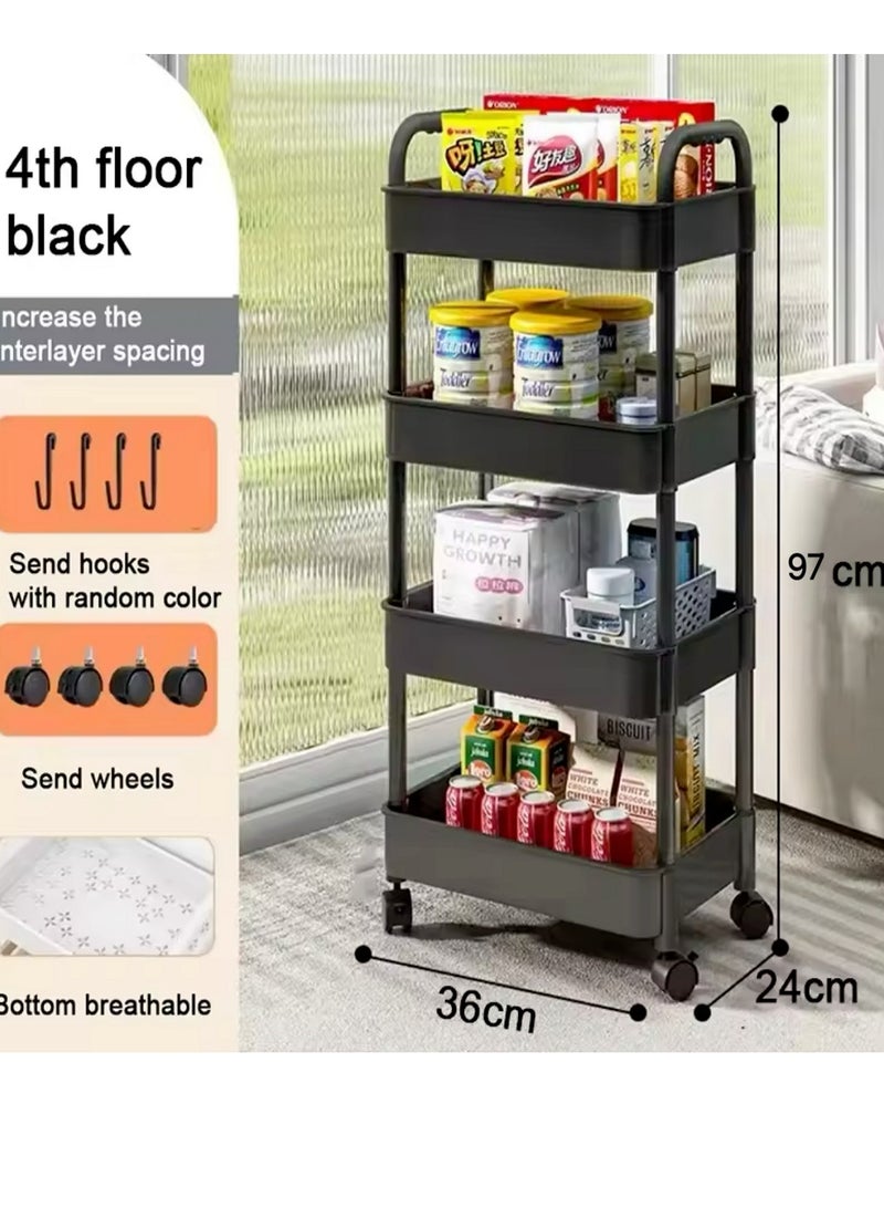 4-Tier Plastic Rolling Utility Cart with Handle, Multi-Functional Storage Trolley for Office, Living Room, Kitchen, Movable Storage Organizer with Wheels - Image 5