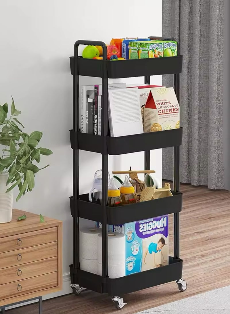 4-Tier Plastic Rolling Utility Cart with Handle, Multi-Functional Storage Trolley for Office, Living Room, Kitchen, Movable Storage Organizer with Wheels - Image 3