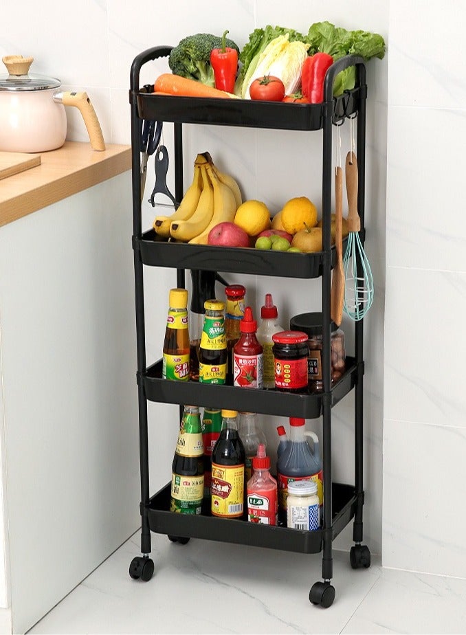 4-Tier Plastic Rolling Utility Cart with Handle, Multi-Functional Storage Trolley for Office, Living Room, Kitchen, Movable Storage Organizer with Wheels - Image 2