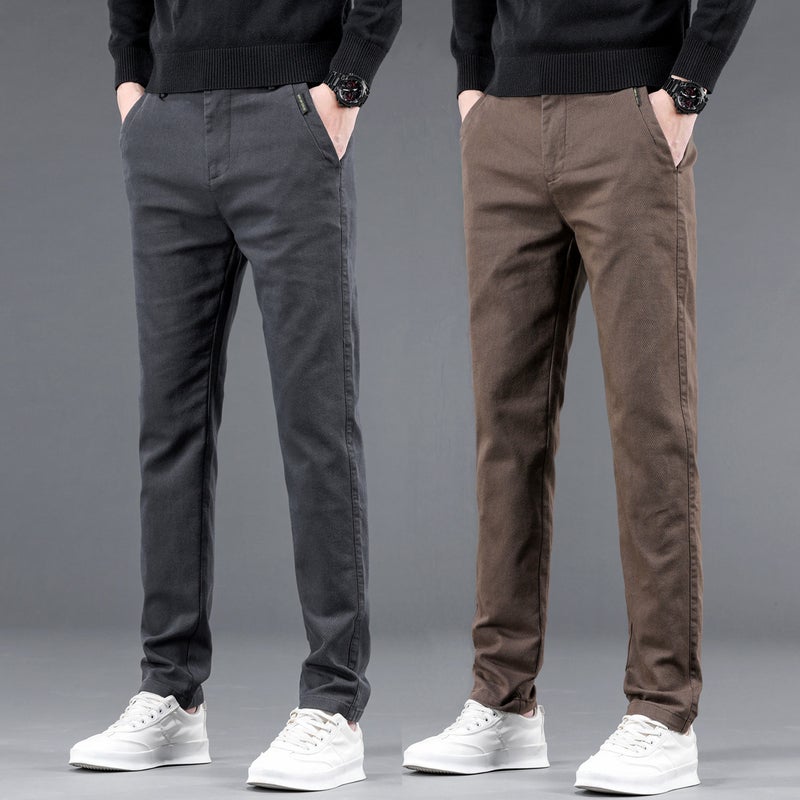 Men'S Fleece-Lined Casual Pants Slim-Fit Straight Stretch Korean Style Trendy All-Match Long Pants Boys Trendy Brand - Image 4