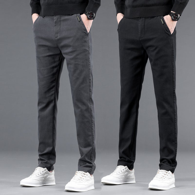 Men'S Fleece-Lined Casual Pants Slim-Fit Straight Stretch Korean Style Trendy All-Match Long Pants Boys Trendy Brand - Image 5