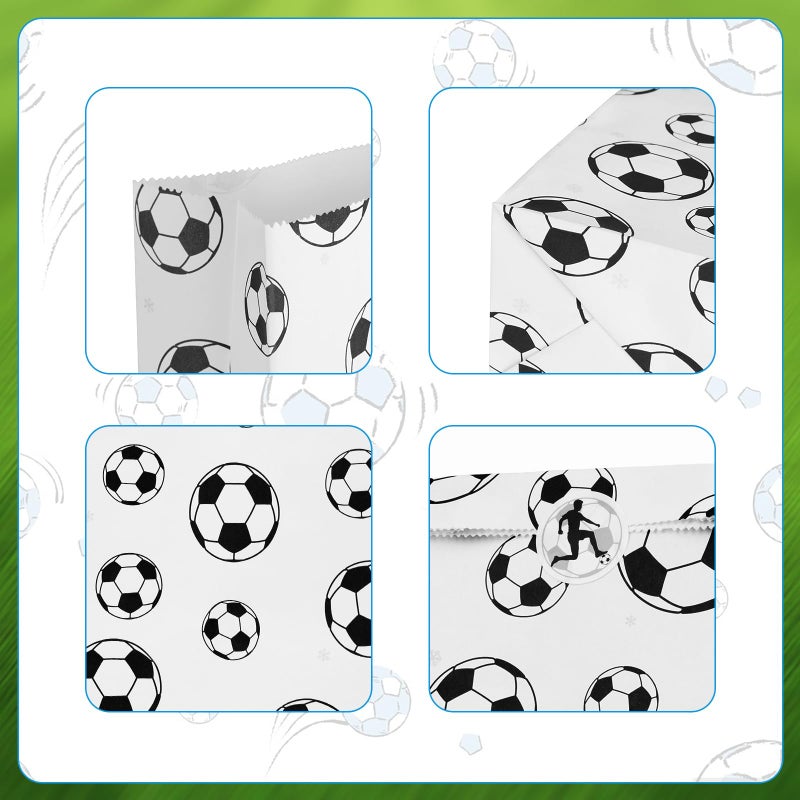gljyoka Soccer Party Favor Bags - 30 Pack Snack Bags for Team with 40 Skills Stickers, Black & White Paper Goodie Bags for Football Birthday & Game Day Supplies - Image 3