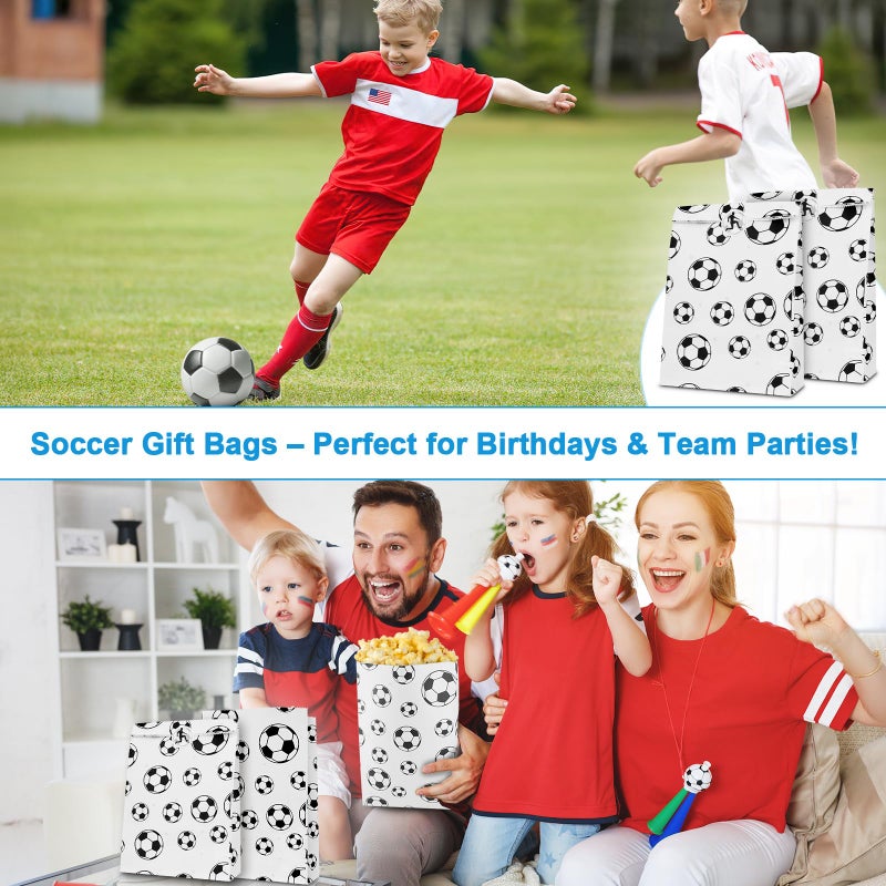 gljyoka Soccer Party Favor Bags - 30 Pack Snack Bags for Team with 40 Skills Stickers, Black & White Paper Goodie Bags for Football Birthday & Game Day Supplies - Image 5
