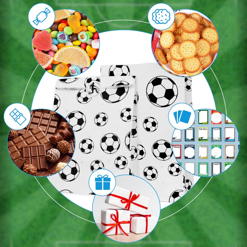 gljyoka Soccer Party Favor Bags - 30 Pack Snack Bags for Team with 40 Skills Stickers, Black & White Paper Goodie Bags for Football Birthday & Game Day Supplies - Image 4