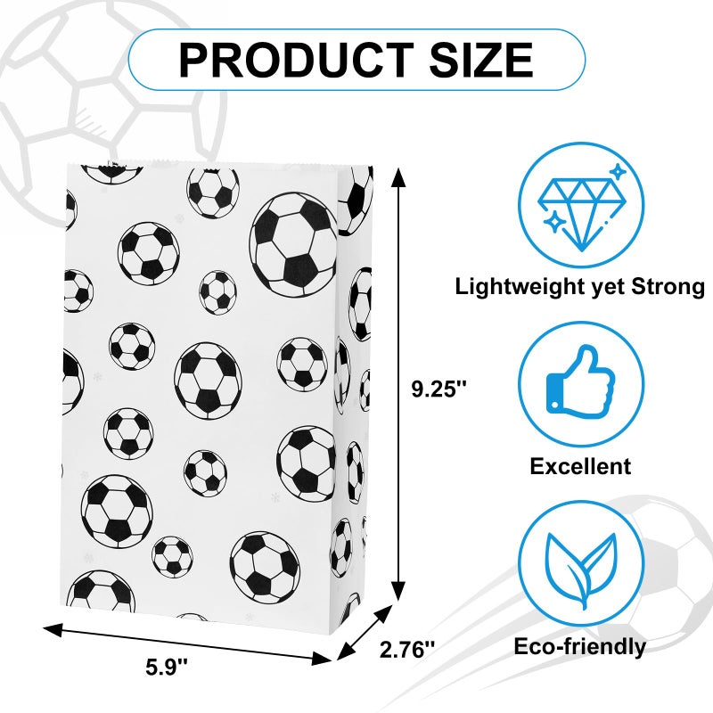 gljyoka Soccer Party Favor Bags - 30 Pack Snack Bags for Team with 40 Skills Stickers, Black & White Paper Goodie Bags for Football Birthday & Game Day Supplies - Image 2