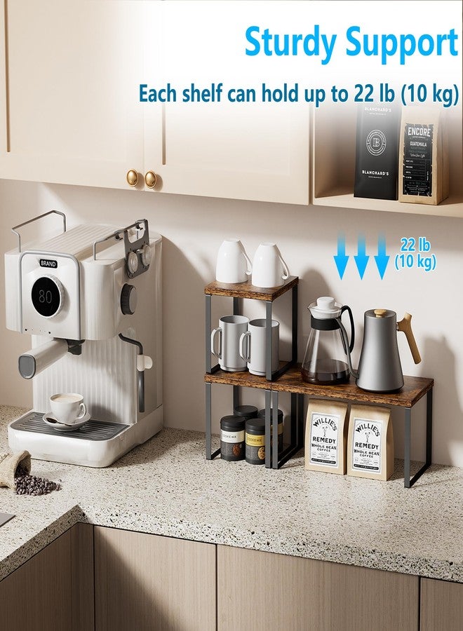 Golener Countertop Organizer Corner Shelf, 2 Tier Adjustable Stackable Corner Shelves for Kitchen, Bathroom, Spice Rack, Coffee Area, Cabinet, Dresser Table, Corner Counter Shelf Stand, Rustic Brown - Image 3
