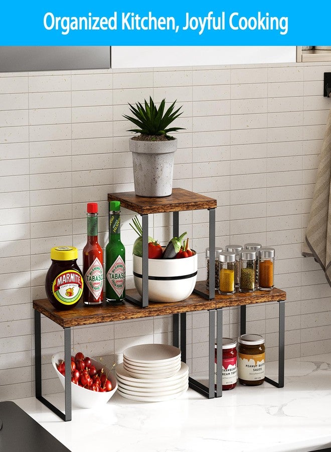 Golener Countertop Organizer Corner Shelf, 2 Tier Adjustable Stackable Corner Shelves for Kitchen, Bathroom, Spice Rack, Coffee Area, Cabinet, Dresser Table, Corner Counter Shelf Stand, Rustic Brown - Image 2