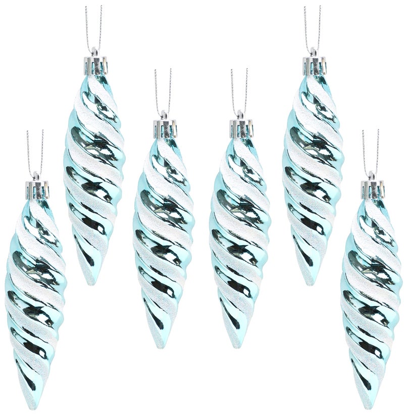 Christmas Concepts Pack of 6110mm Large Spiral Shaped Baubles  Shiny  Glitter Decorated  Christmas Tree Decorations Ice Blue