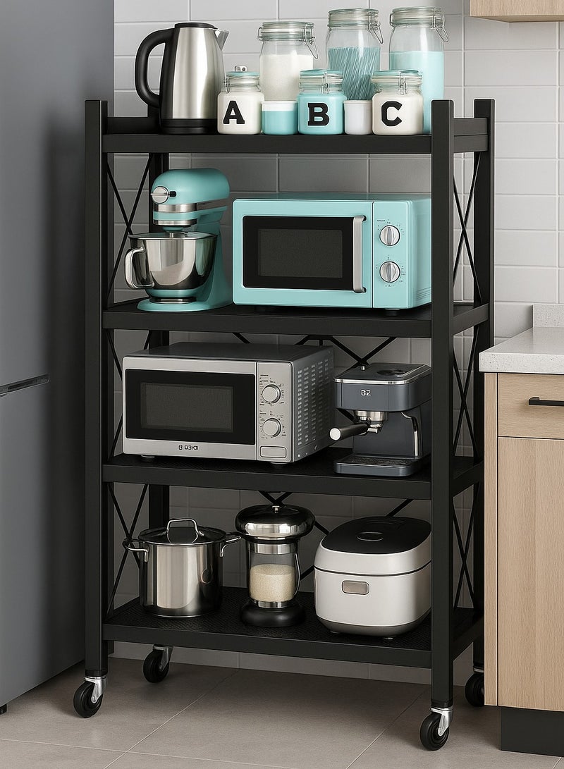 المفرج حامل تخزين للمطبخ ومنظم لأغراض المطبخ حديد 4 رف بعجلات  مقاس 34x71x126  سم - Image 2