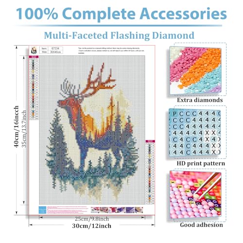 hkejoi Deer Diamond Art Kits for Adults, Animal Diamond Painting Kits for Adults Deer, 5D Diamond Painting Animal Diamond Art Painting for Gifts Home Wall Decoration 12''W x 16''L - Image 3