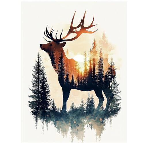 hkejoi Deer Diamond Art Kits for Adults, Animal Diamond Painting Kits for Adults Deer, 5D Diamond Painting Animal Diamond Art Painting for Gifts Home Wall Decoration 12''W x 16''L - Image 1
