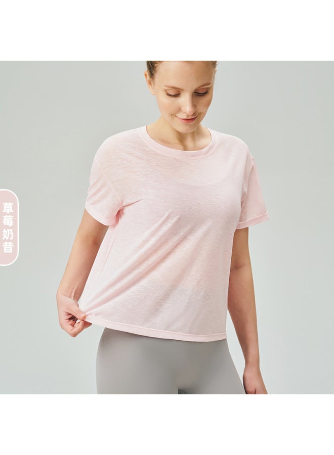 Bamboo Yarn Summer Breathable Slim-fit Yoga Top T-shirt For Women, Lightweight And Slimming, Versatile For Outdoor Fitness And Sports, Short-sleeve