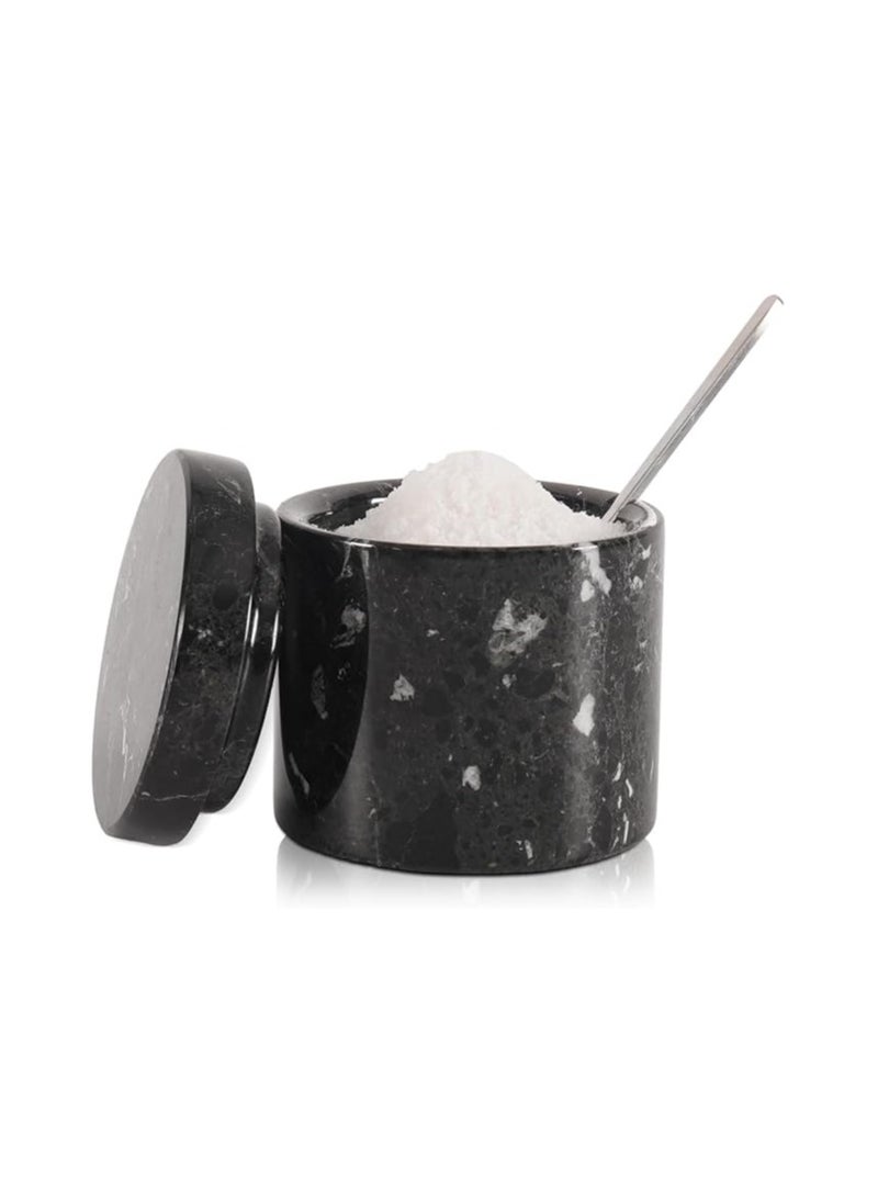 RADICALn Marble Salt Cellar With Spoon 3'' Inches Black Salt Cellar Handmade Spice Jar Seasoning Conatiners For Vintage Kitchen Decor - Salt Conatiners For Countertop, Ideal Sugar Bowl  - Image 1