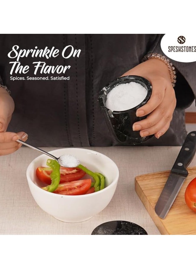 RADICALn Marble Salt Cellar With Spoon 3'' Inches Black Salt Cellar Handmade Spice Jar Seasoning Conatiners For Vintage Kitchen Decor - Salt Conatiners For Countertop, Ideal Sugar Bowl  - Image 5
