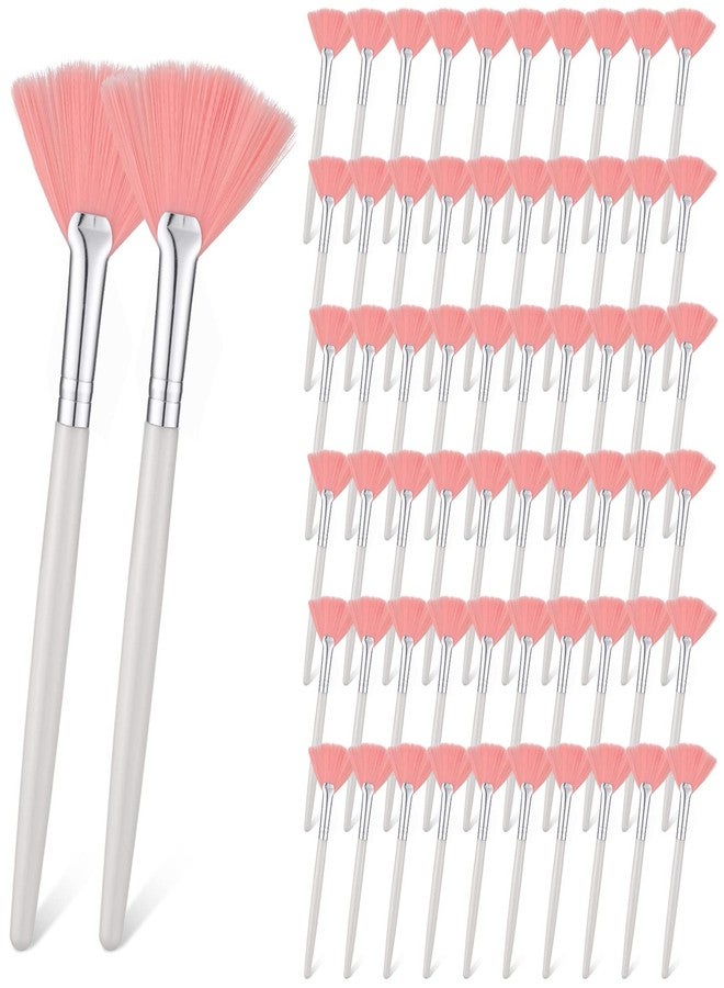 Sieral 60 Pcs Fan Facial Brushes Fan Mask Soft Facial Applicator Brushes Acid Brush Cosmetic Makeup Blush Applicator Tools for Esthetician Eyeshadow Peel Mud Cream(Pink) - Image 1