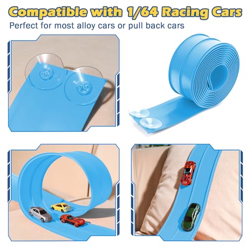 INKZOO Flexible Race Track for Kids Flexible Car Track 15Ft Race Track Compatible with Diecast 164th Cars Flex Tracks Roll Up Car Ramp Toy with Strong Suction Cups - Image 5