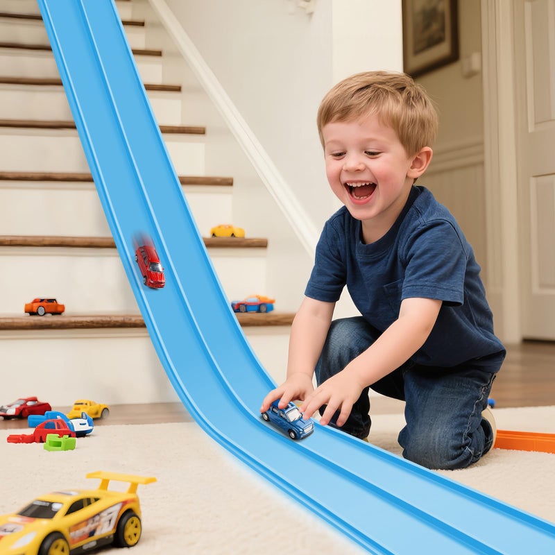 INKZOO Flexible Race Track for Kids Flexible Car Track 15Ft Race Track Compatible with Diecast 164th Cars Flex Tracks Roll Up Car Ramp Toy with Strong Suction Cups - Image 3