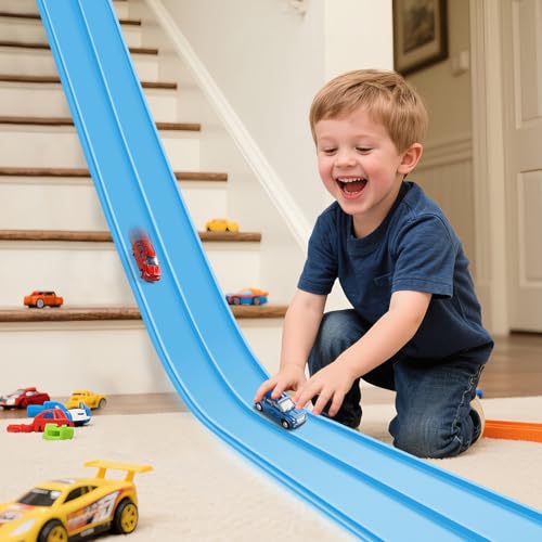 INKZOO Flexible Race Track for Kids Flexible Car Track 15Ft Race Track Compatible with Diecast 164th Cars Flex Tracks Roll Up Car Ramp Toy with Strong Suction Cups - Image 1