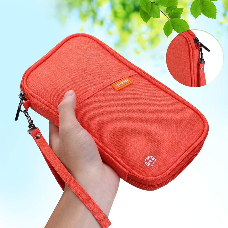 jiemei RFID Family Passport Wallet Holder Waterproof, Travel Document Organizer Credit Card Clutch Bag for Men Women (RFID Orange) - Image 5