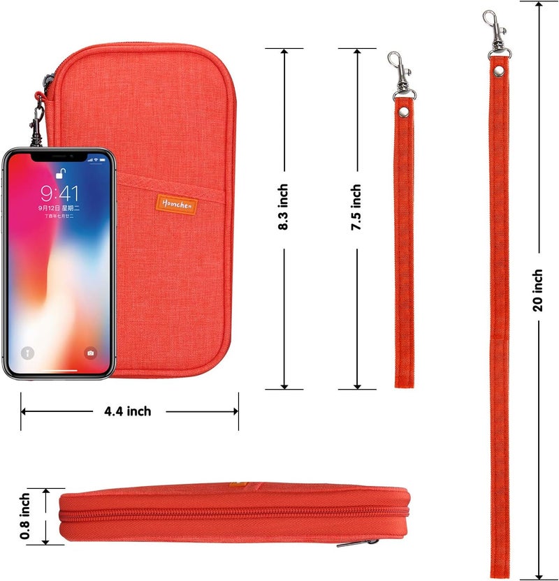 jiemei RFID Family Passport Wallet Holder Waterproof, Travel Document Organizer Credit Card Clutch Bag for Men Women (RFID Orange) - Image 4