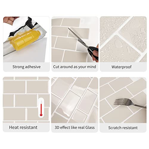 WalDecoo Subway Tile Peel and Stick Tile for Kitchen, Premium Beige 3D Self-Adhesive Backsplash Tiles, Stick on Tiles Backsplash for Kitchen & Bathroom (10 Tiles, 12" X 12"). - Image 5