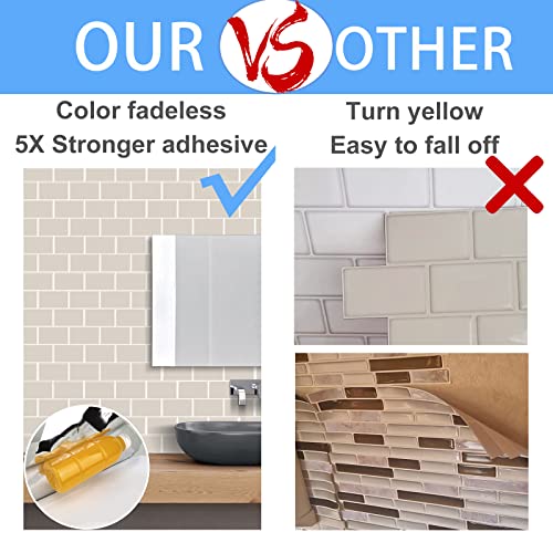 WalDecoo Subway Tile Peel and Stick Tile for Kitchen, Premium Beige 3D Self-Adhesive Backsplash Tiles, Stick on Tiles Backsplash for Kitchen & Bathroom (10 Tiles, 12" X 12"). - Image 3