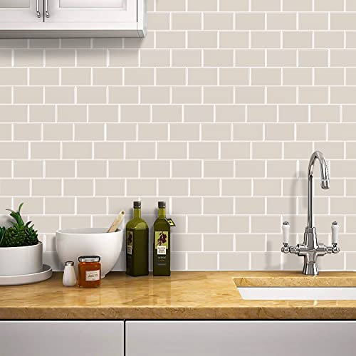 WalDecoo Subway Tile Peel and Stick Tile for Kitchen, Premium Beige 3D Self-Adhesive Backsplash Tiles, Stick on Tiles Backsplash for Kitchen & Bathroom (10 Tiles, 12" X 12"). - Image 2