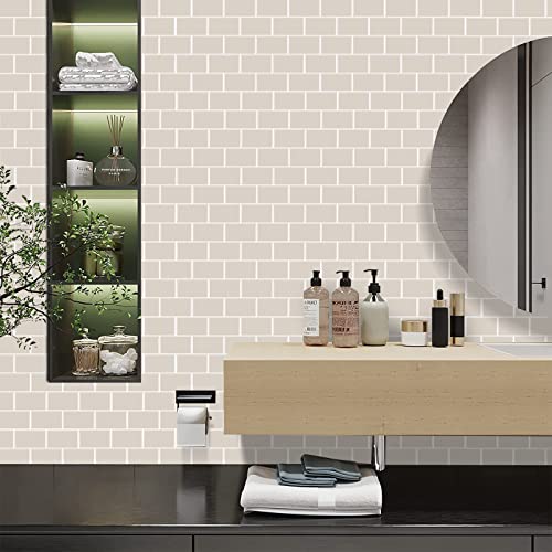 WalDecoo Subway Tile Peel and Stick Tile for Kitchen, Premium Beige 3D Self-Adhesive Backsplash Tiles, Stick on Tiles Backsplash for Kitchen & Bathroom (10 Tiles, 12" X 12"). - Image 4