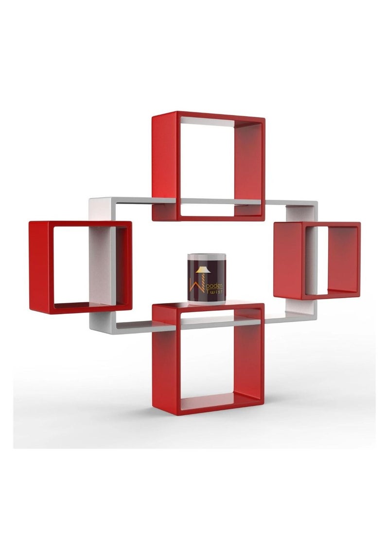 Wooden Twist Exclusively Designed Engineered Wood Intersecting Decorative Living Room Wall Shelves (Set of 5)  - Image 2