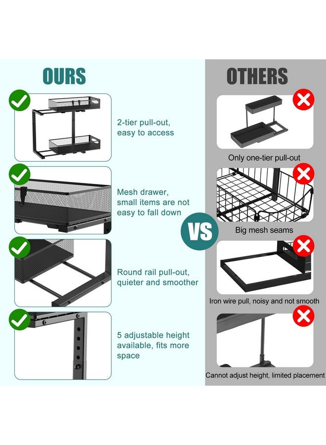 Housolution Housolution 1 Pack Under Sink Organizer, 2 Tier Metal Pull Out Under Sink Storage with Sliding Mesh Drawers, Height Adjustable Slide Out Under Sink Organizer for Kitchen Bathroom Cabinet, Black  - Image 4